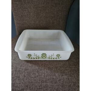 Glasbake Vintage 8" Square Baking Dish Green Daisy